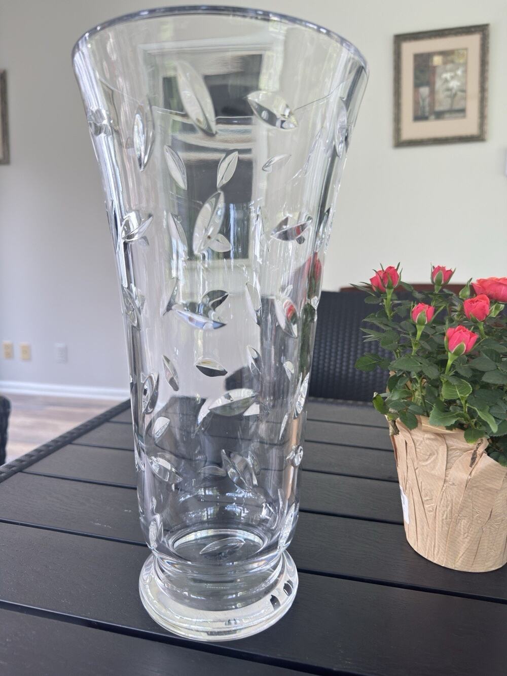 Vintage Tiffany & Co. Cut Crystal Vine Vase Crystal Art Vines Leaves 13-3/4”